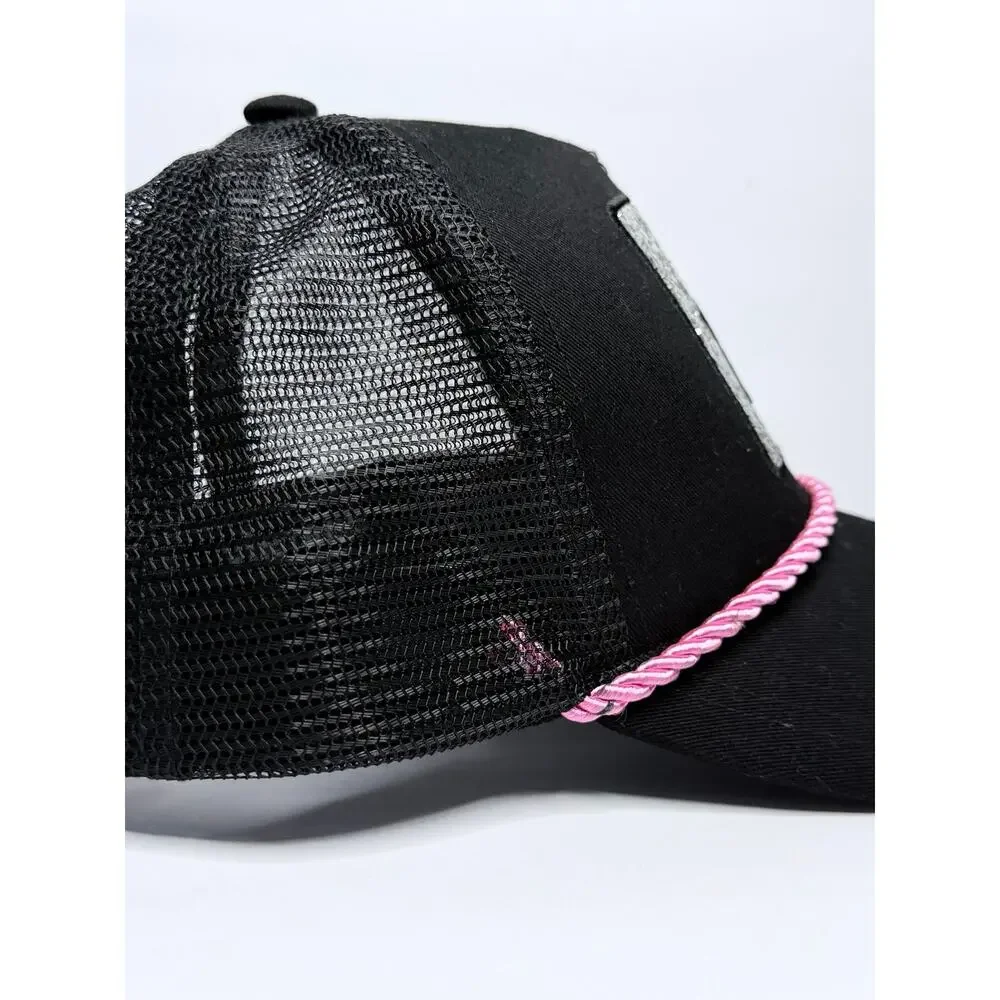 VINTAGE HAVANA 1954 Trucker Hat Cap Women | Mesh, Black/Pink/Silver Sparkly